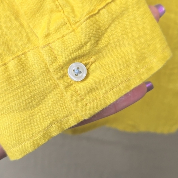 Boden Bright Yellow Chartreuse Linen Long Sleeve Blouse 4p - Picture 4 of 9